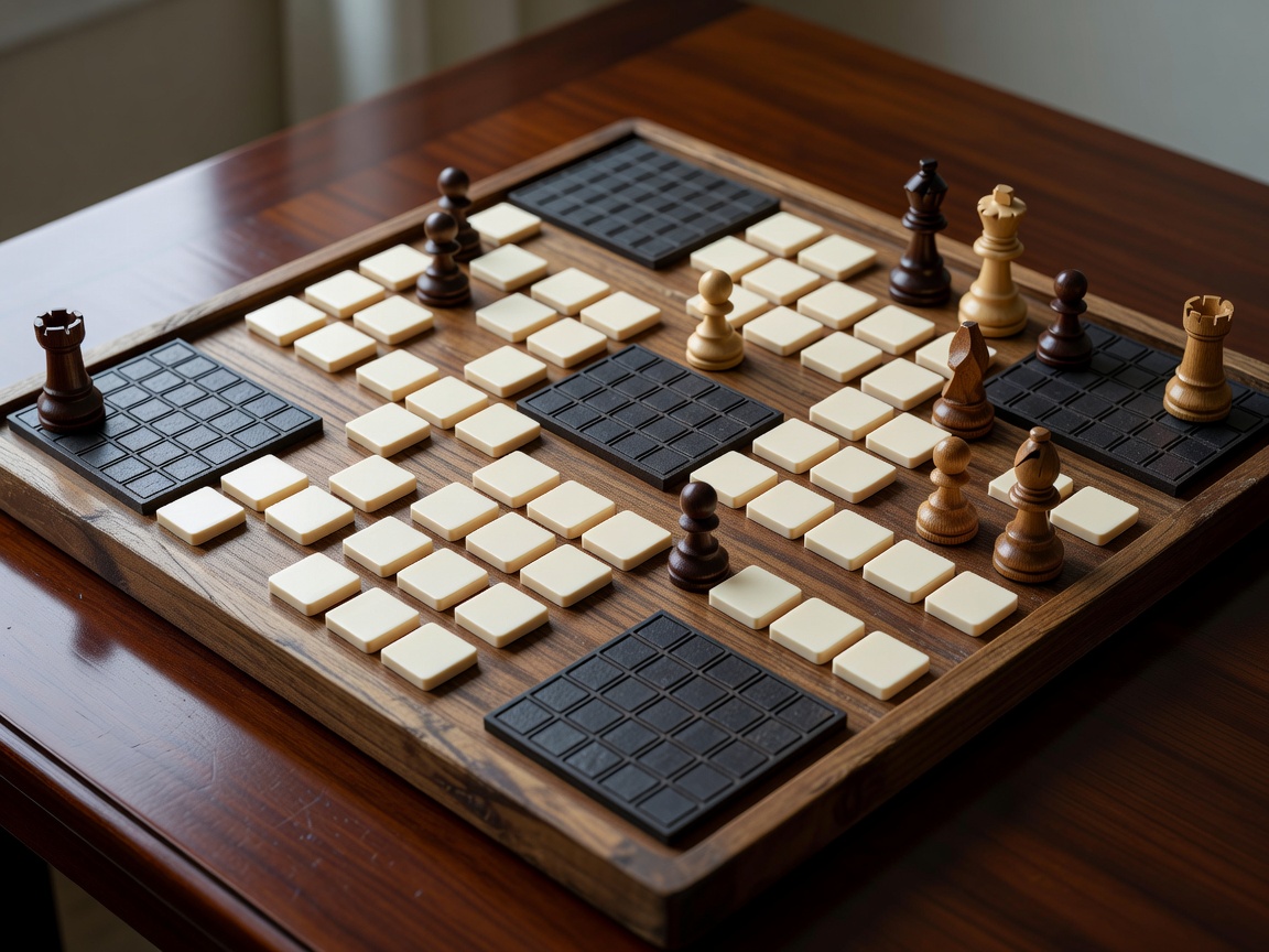 Puzzle board with letter tiles, number grids and chess pieces representing brain games