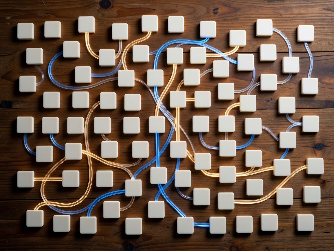 Letter tiles and word paths representing word games and anagrams